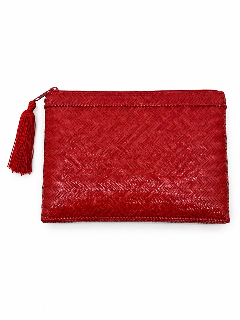 Richard Bienen Red Vintage Wicker Clutch Bag Woven Zipper Tassel Philippines